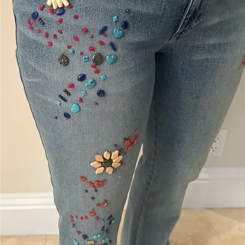 Beautiful beaded vintage Blumarine Luxury bootcut jeans.  Size 42